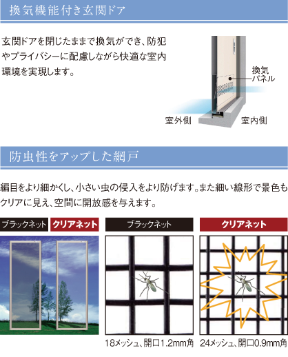 換気機能付き玄関ドア・防虫性をアップした網戸