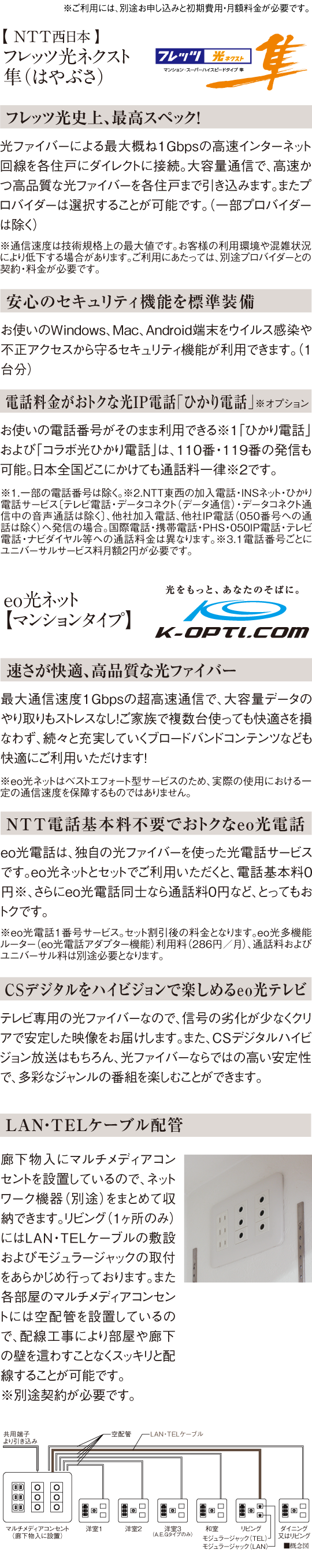 インターネットやケーブルテレビ使用にも最適な環境